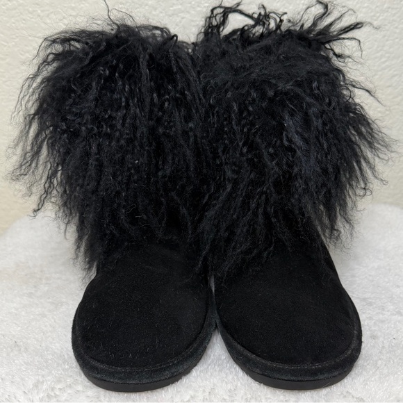 Bearpaw Boo Bootie Winter Boot Fuzzy Lamb Fur Cuff Suede Black Size 9 - Picture 12 of 16
